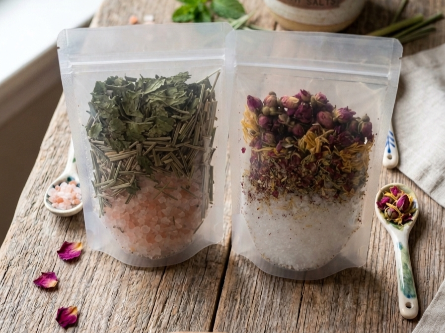 Natúr Gyógynövényes Kristály Fürdősó Aromaterápiás Illóolajokkal